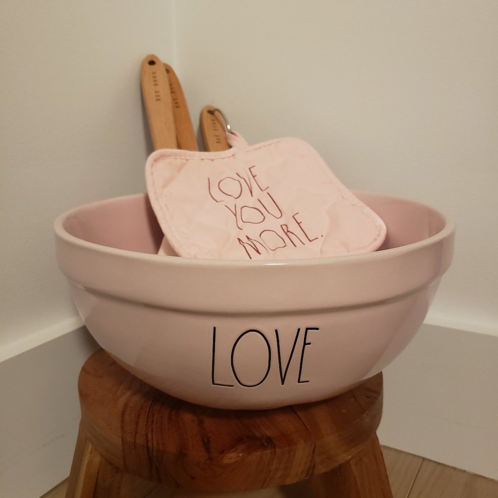 Rae Dunn Love Mixing Bowl, 3 Spatulas